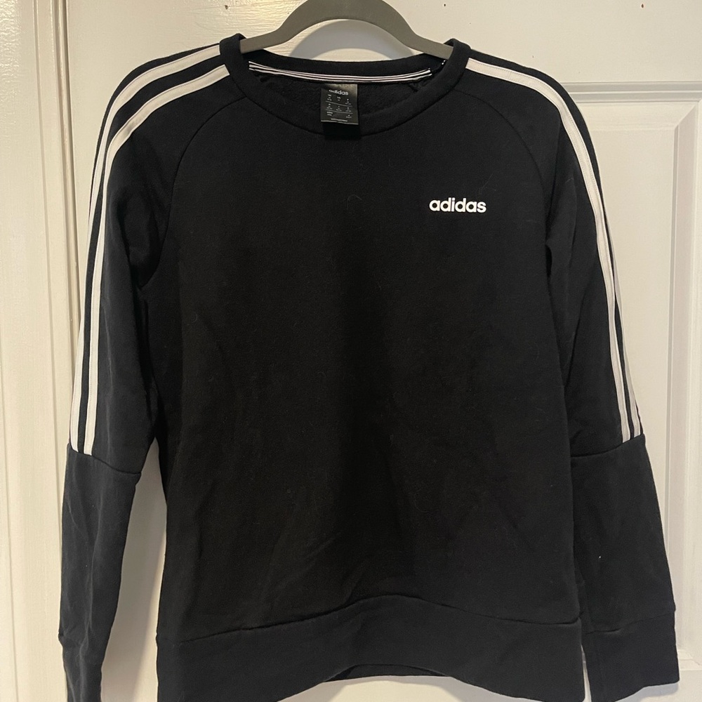 Adidas Black Crewneck with Signature Stripes